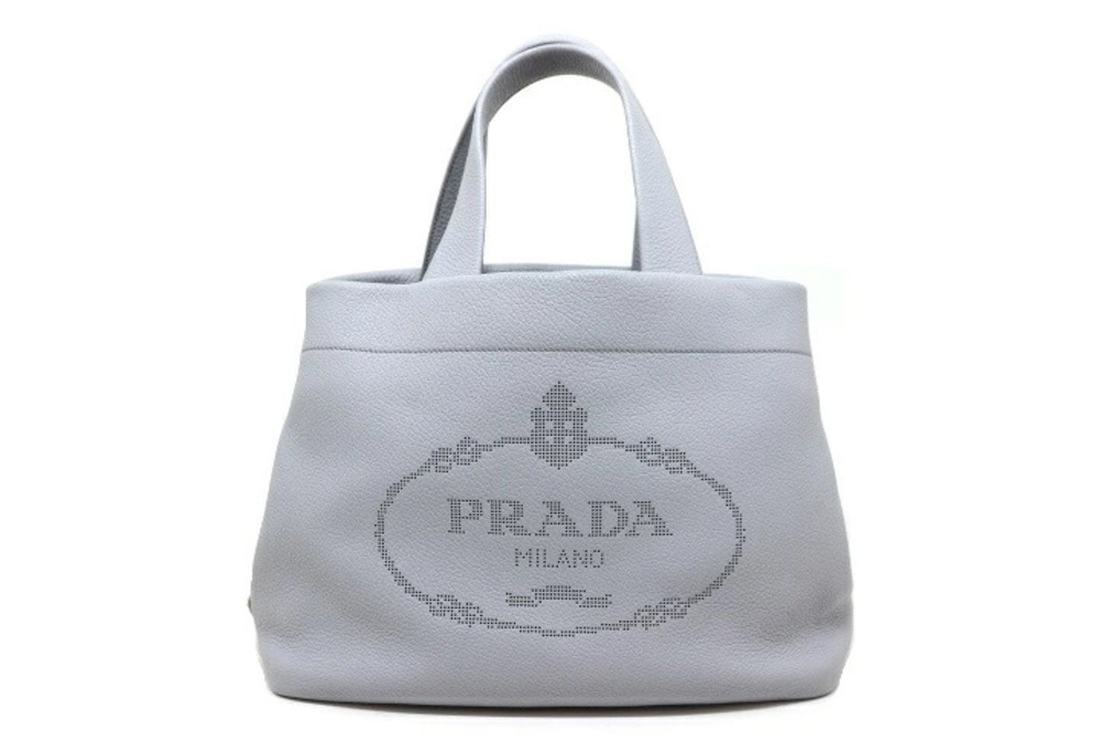 Prada Bag Leather Tote Gray White